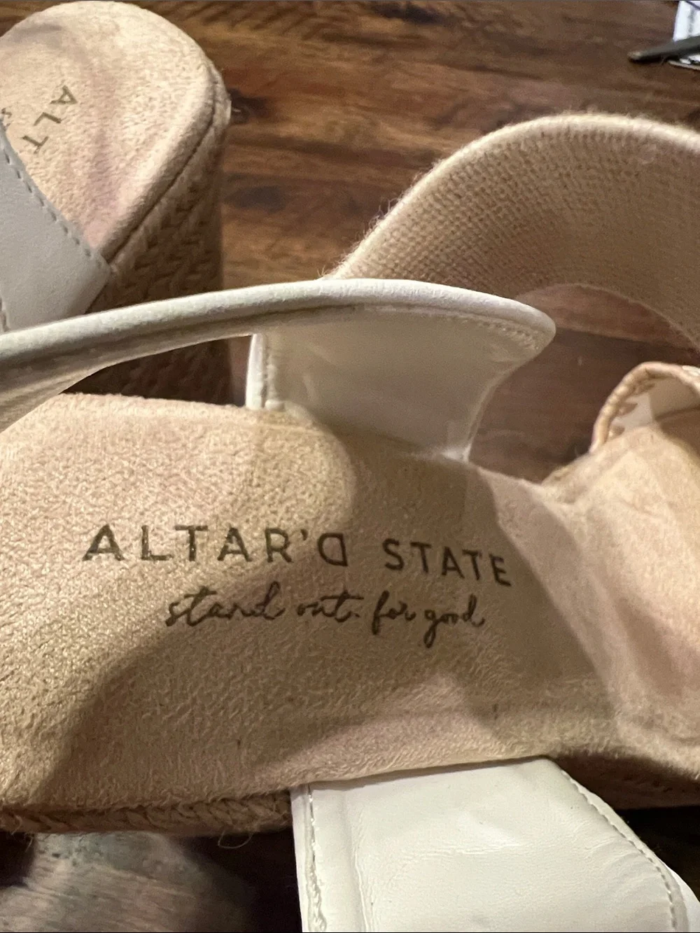 Altar'd State White and Beige Wedge Sandals Size 8.5